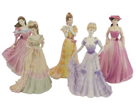 Five Coalport bisque porcelain Age of Elegance figures, comprising Midsummer Dream, First Waltz, Summer Breeze, Tapestry, and