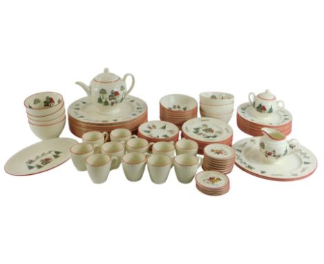 A Wedgwood Windsor Christmas pattern part tea and dinner service, to include teapot, twin handled lidded sugar bowl, milk jug