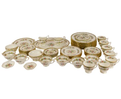 A Coalport porcelain Ming Rose part tea and dinner service, comprising twelve dinner plates, seven teacups, six saucers, elev