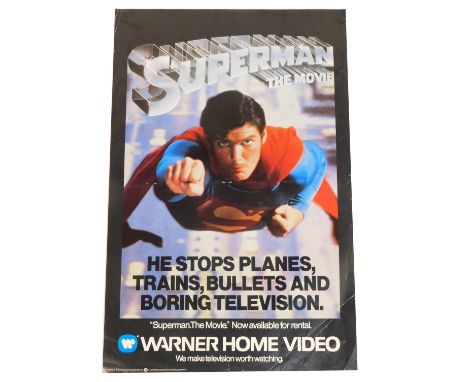 A 1980s Warner Home video poster for Superman, starring Christopher Reeve, 74cm x 49cm. 