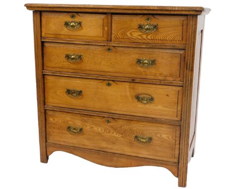 A Victorian ash chest, the top with a moulded edge above two short and three graduated long drawers, on stiles, 101cm high, 1