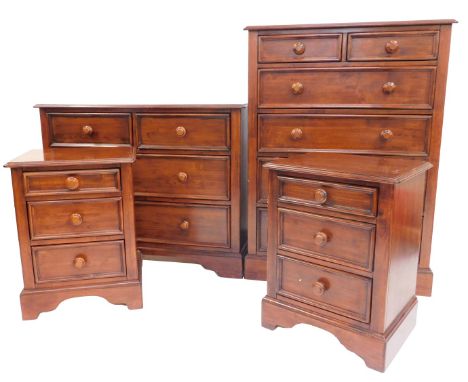 A Willis and Gambier bedroom suite, comprising a chest of two short over four long drawers, 122cm high, 87cm wide, 47cm deep,