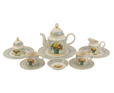 A Villeroy &amp; Boch porcelain Basket pattern part tea and dinner service, comprising teapot, lidded sugar bowl, milk jug, t
