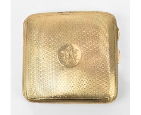 An early 20th century 9ct gold cigarette case, possibly by Henry Matthews, hallmark initials H.M, of square cushion form with