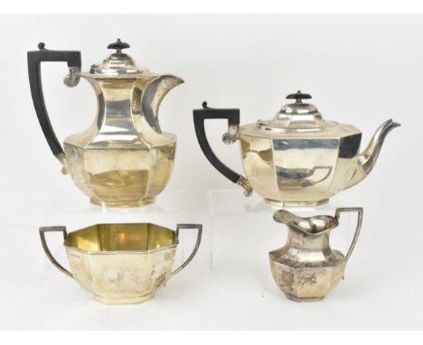 A George V silver coffee and tea set by Viner's Ltd (Emile Viner), Sheffield 1937, comprising a teapot, coffee pot, milk jug 