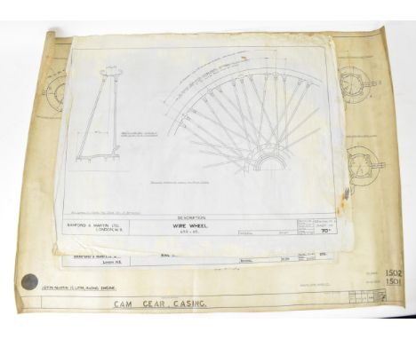 Three early 20th century rolled car engineering drawings for Aston Martin, dated 1920, 1922 (x2), comprising a large one with