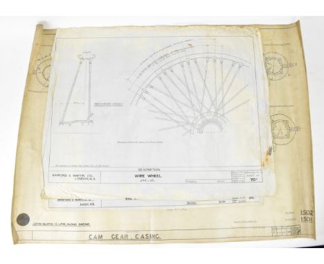 Three early 20th century rolled car engineering drawings for Aston Martin, dated 1920, 1922 (x2), comprising a large one with