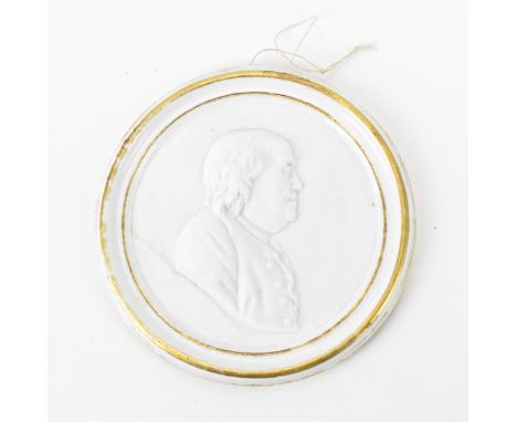 18th century Sevres hard paste bisque porcelain portrait medallion, bust of Benjamin Franklin (American 1706-1790) facing rig