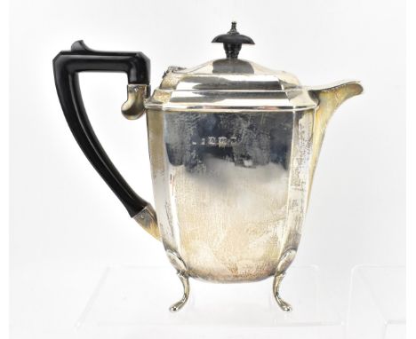 An Elizabeth II silver teapot by W H Darby &amp; Sons Ltd, Birmingham 1960, in the Art Deco taste with faceted tapered body, 