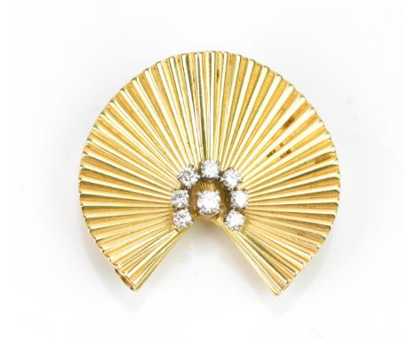 A mid century 14ct yellow gold and diamond brooch after George Schuler for Tiffany &amp; Co, in a stylised fan shape with sev