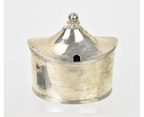 A Georgian silver mustard pot by John Robertson I, Newcastle, late 18th century, no date letter, of boat form with blue glass