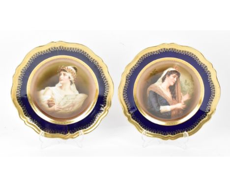 A pair of early 20th century painted porcelain plates by Oscar and Edgar Gutherz, Royal Austria, circa 1900s, in the Neoclass