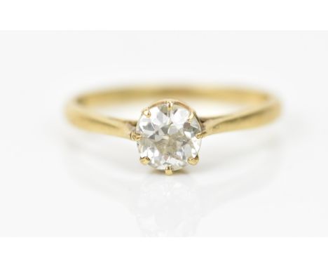 A 9ct gold and solitaire diamond ring, the brilliant cut stone in an eight claw setting, stone approx 0.65 carat, size P 