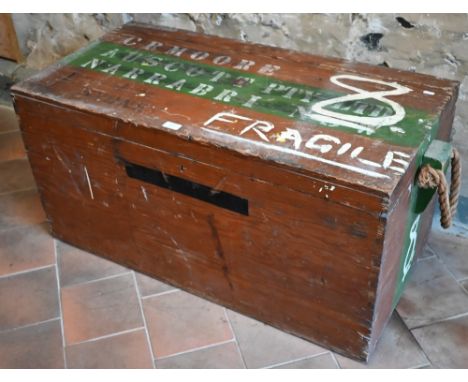 A vintage rope handled trunk to/with another trunk, both stencilled for a G Moore (2) 