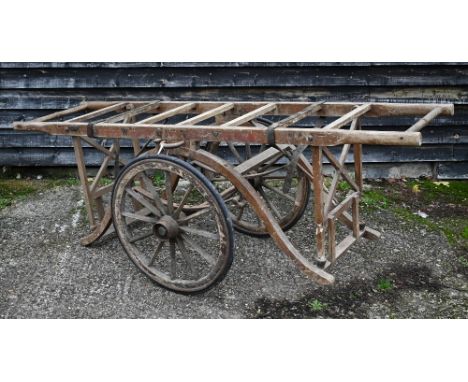 A Victorian coach build funeral bier 'Ol Grave Where is Thy Victory' inscribed ladder-coffin rack on iron bow suspension fram