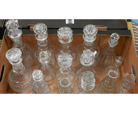 Selection of Georgian and later cut glass ring-neck and other decanters to/w a moulded quadrant decanter (box) 