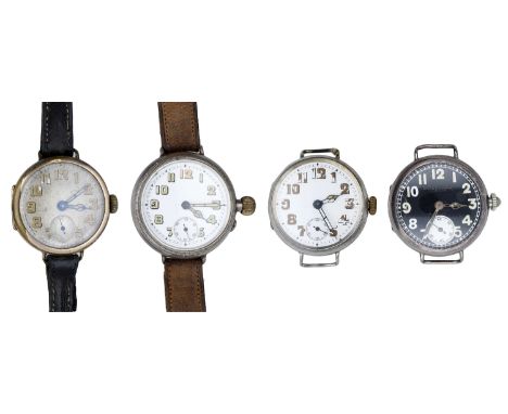 Swiss. A group of four trench watches, circa 1917. Movements: manual winding, lever escapements. Dials: 1st; silvered, others