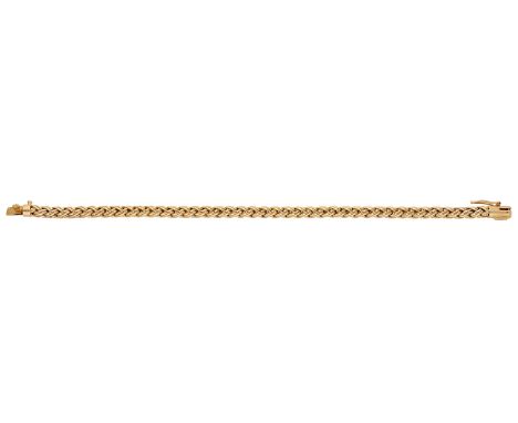 A bracelet by Tiffany & Co, of woven link design, signed ‘TIFFANY & CO’, stamped ‘585’, ‘PAT. 4170809’, cased, length 19.5cm.