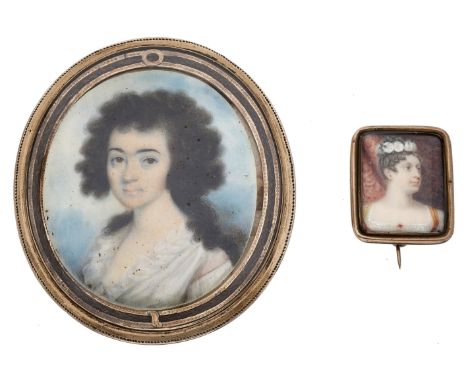 Of Royal interest: An oval portrait miniature set brooch, depicting Princess Charlotte of Wales, early 19th century, facing r