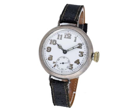 Swiss. A silver trench watch, circa 1915 Movement: manual winding, lever escapement, stamped U.S. PAT. 24 May 1904. Dial: whi