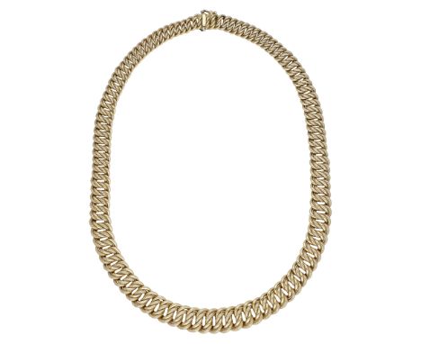 A fancy-link necklace by UnoAErre, the graduated chain of woven design with textured and plain polished detailing, signed, It