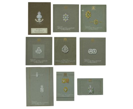 Of Scottish Regimental interest: Assorted hand-painted Regimental artist design pattern cards for sweetheart brooches mostly 