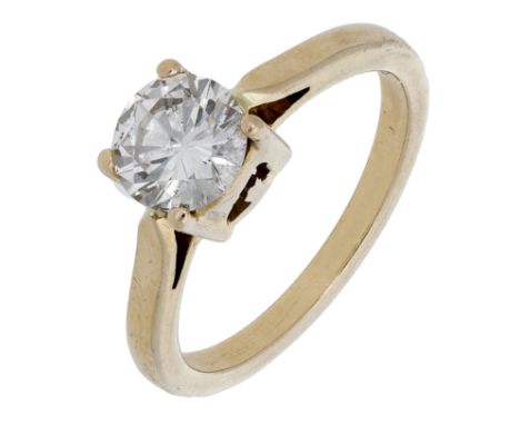 A diamond single stone ring, the round brilliant-cut diamond weighing approximately 0.90 carat, in four claw setting, gold mo