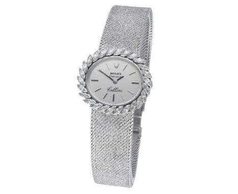Rolex. A lady’s white gold and diamond-set oval bracelet watch, Ref. 681, Cellini, circa 1970. Movement: cal. 1600, manual wi