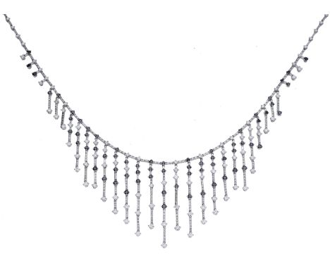 A diamond fringe necklace, the articulated fringe set throughout with brilliant-cut diamonds with similarly-cut treated black