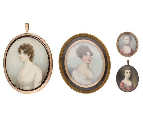 A collection of four 19th century portrait miniatures, the first, early 19th century, of a young lady, by Frederick Buck, wea
