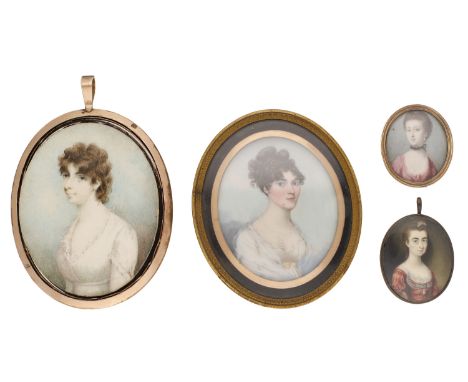 A collection of four 19th century portrait miniatures, the first, early 19th century, of a young lady, by Frederick Buck, wea