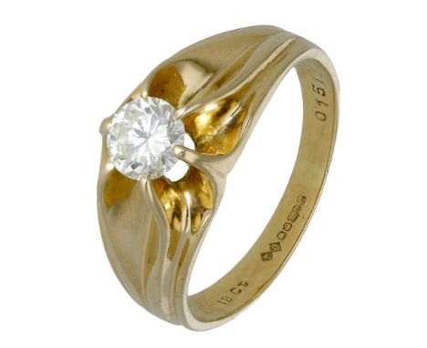 A diamond single stone ring, 1988, the 18ct gold band set with a brilliant-cut diamond in a raised claw setting, UK hallmark,