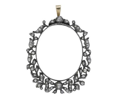 A 19th century diamond set portrait frame, of garland style, set throughout with rose-cut diamonds, gold and silver mounted, 