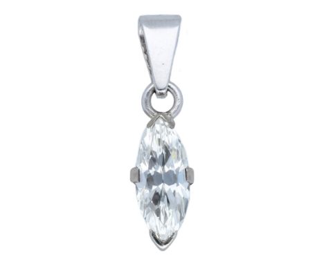 A marquise-cut diamond pendant, claw-set and suspended by tapered bale, stamped ‘750’, diamond weight approximately 1.28 cara