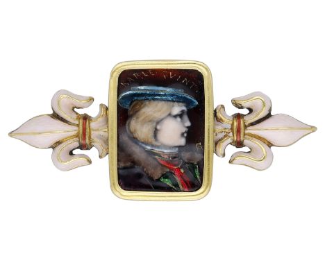 A late 19th century Renaissance Revival enamel brooch, attributed to Alfred Garnier, the rectangular frame inset with a ename