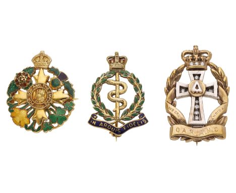 Three 9ct gold sweetheart brooches, the first for the Order of the British Empire by Garrard & Co., the second the Royal Army