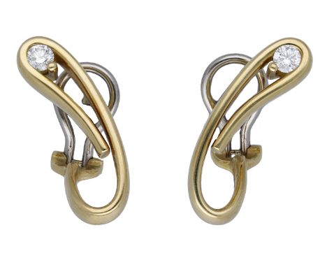 A pair of 18ct gold and diamond set earrings, of openwork scroll design, each set with a brilliant-cut diamond, the scrolls s