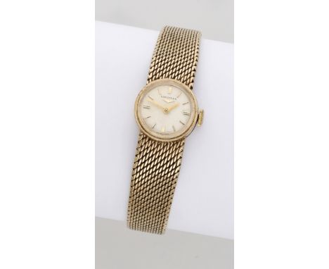 Longines. A lady’s gold bracelet watch, circa 1966. Movement: cal. 320, manual winding, 17 jewels, no.11555423. Dial: silvere
