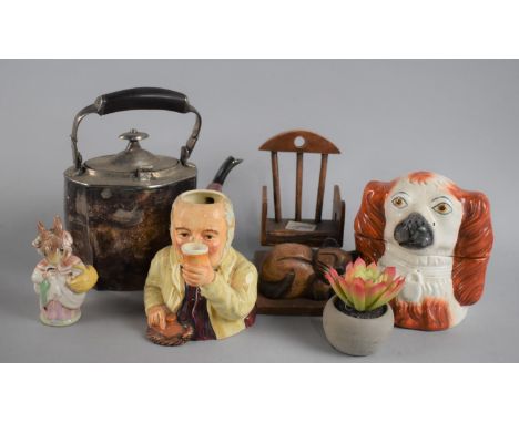 A Small Collection of Sundries to Include Silver Plated Teapot, Staffordshire Spaniel, Royal Albert Beatrix Potter etc 