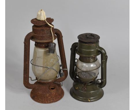 Two Vintage Hurricane Lamps, One Converted to Electricity 