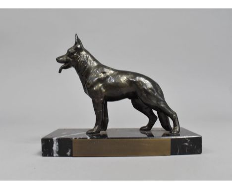 A Vintage Presentation Study of German Shepherd on Marble Plinth, 17cms Long 