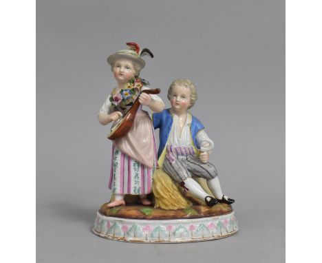 A Continental Porcelain Figure Group, Blue R Mark to Base, 16cm high 