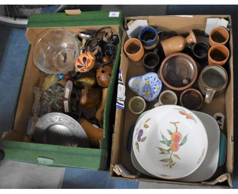 Two Boxes of Various Sundries to comprise Ceramics, Stonewares, Royal Worcester Evesham Bowl, Treenware Etc 