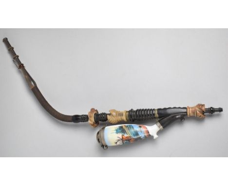 A Vintage Continental Ceramic Pipe Decorated with Stag, 47cm high 
