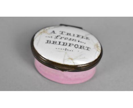 A 19th Century Bilston Enamel Box, Inscribed to Top "A Trifle... From Bridport...", 4cm wide 