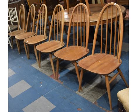 A Set of Six Ercol Hoop Back Quaker Dining Chairs, In Need of Some Attention 