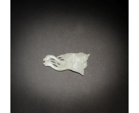 A FINE VERY PALE GREEN JADE 'DOUBLE GOOSE' PAPERWEIGHT18th centuryCrisply carved as two flying geese with long slender necks,