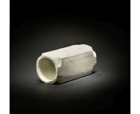 A CALCIFIED WHITE JADE CYLINDRICAL VESSEL, CONGShang/early Western Zhou DynastyOf square section with a circular central hole