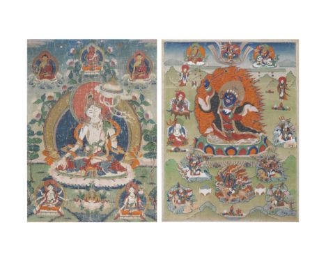 TWO THANGKAS OF SITATAPATRA AND MAHAKALATibet, 19th centuryBoth distemper on cloth, both framed and glazed, the thangka of Ma