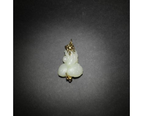 A VERY FINE WHITE JADE 'DOUBLE-GOURD' PENDANT18th centuryThe pebble naturalistically carved as two double-gourds with leafy t